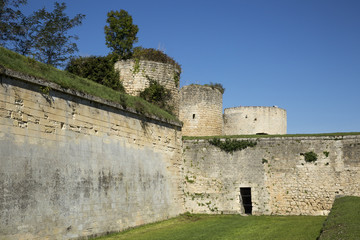 Fototapeta na wymiar defensive boundary wall with tower of the Blaye Citadel, Gironde, France