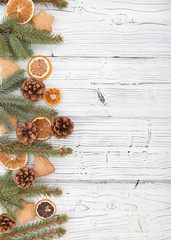 Christmas decoration on old grunge wooden board