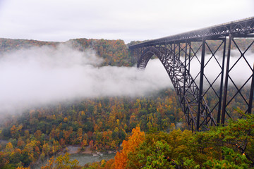 Fog in the morning going under the New River Gorge Bridge