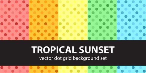 Polka dot pattern set "Tropical Sunset". Vector seamless backgrounds