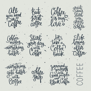 Fototapeta Set of different quotes about coffee