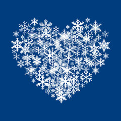 White Snow Heart on Blue Background. Vector Illustration