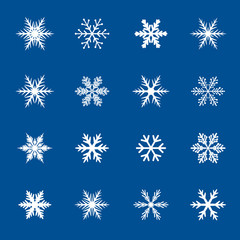Collection of White Snowflakes on Blue Background. Vector Illustration