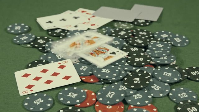 casino, cards falling on the chips.
