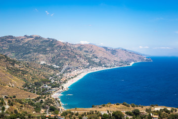 Fototapeta na wymiar Distant view of a beach in Sicily