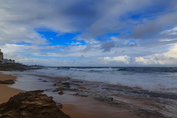 Beach faces to the Atlantic ocean in San Juan, Puerto Rico.