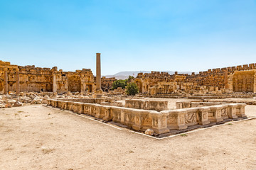 Great Court of Baalbek in Lebanon. Baalbek is located about 85 km northeast of Beirut and about 75...