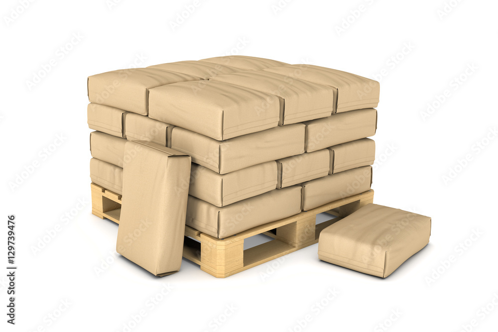Poster rendering of large paper bags rest on pallet