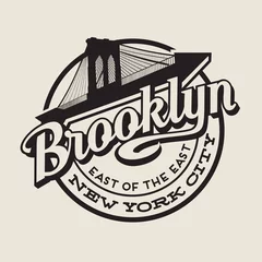 Tuinposter Brooklyn New York City vintage typography t-shirt,  poster, printing design. Brooklyn Bridge. © TeddyandMia