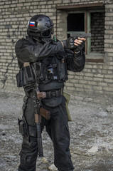Fototapeta premium Russian special forces training at a military training ground.
