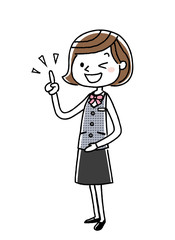 ビジネスウーマン：チェック、人差し指、ポイント
