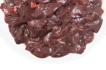 Fresh turkey livers on a white background