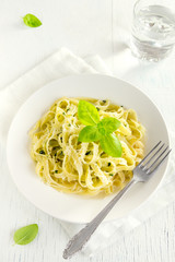 Tagliatelle pasta with pesto sauce