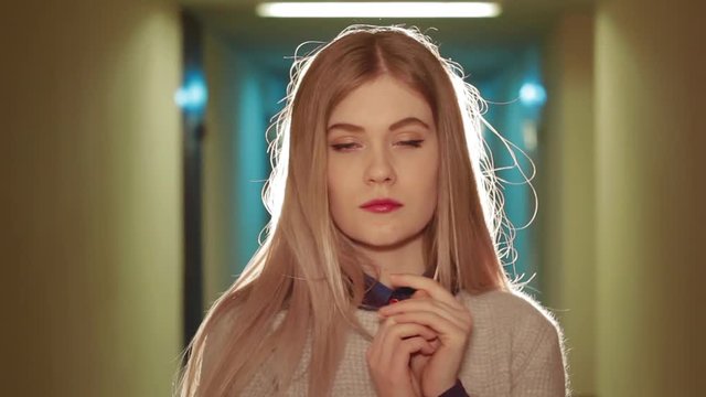 Beautiful fashion blonde model cute look with light hair