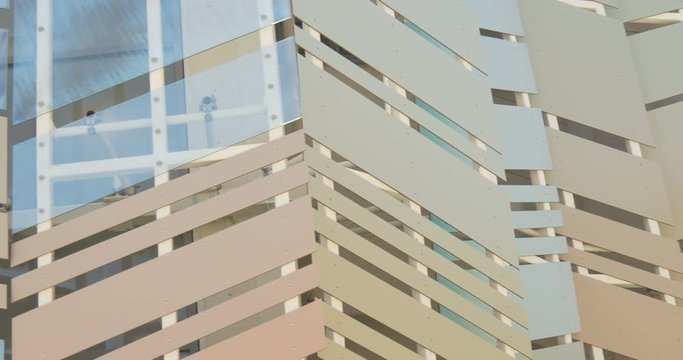 Complex building structural detail of metal and glass