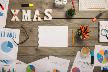 Notepad with blank pages with office objects and word xmas