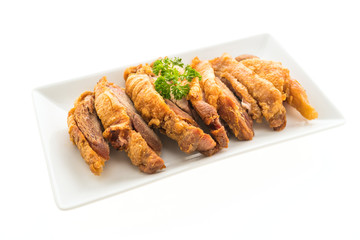 Fried crispy pork isolated on white background