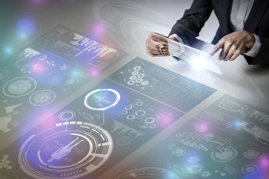futuristic tablet PC and graphical user interface concept, Internet of Things, Information Communication Technology