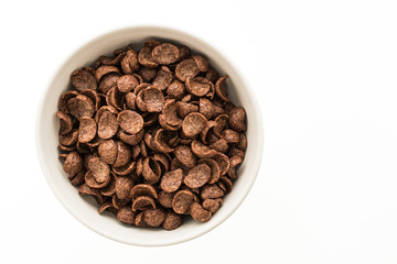 Cereals chocolate in white bowl