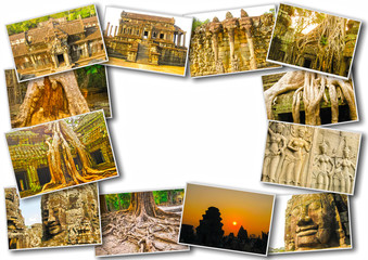 Fototapeta na wymiar The collage from images of Angkor Wat in Cambodia