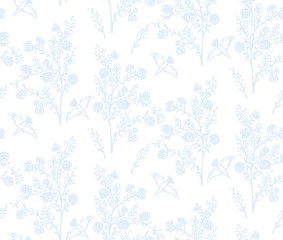 Floral seamless background pattern with flowers and birds. Vector illustration hand drawn. Spring -summer season.