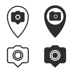 Camera pin icon set.