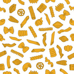 Seamless vector pattern of different types of pasta