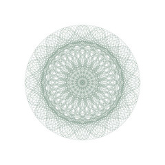 Guilloche decorative rosette element. Digital watermark. It can be used as a protective layer for certificate, voucher, banknote, money design, currency, note, check, ticket, reward etc.