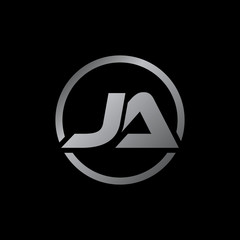 initial letter logo with circle silver color JA