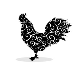 Fototapeta na wymiar Cock black silhouette pattern bird background