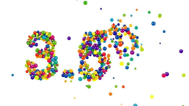 3.5% or three and a half percent in decorative numbers formed of a dynamic random pattern of rainbow colored balls isolated on white for use in commerce