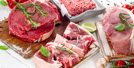 Different types of raw meat