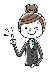 ビジネスウーマン：チェック、人差し指、ポイント
