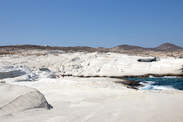 Milos - The white rocks of Sarakiniko beach, South Aegean. The pumice stones,white volcanic rock, Cyclades Greece