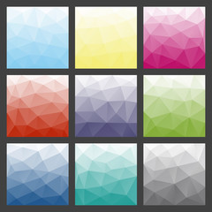 Fototapeta premium Set of polygonal triangle backgrounds. Colorful gradient template. Vector geometric design for text message, flyer, digital advertising or web wallpaper.