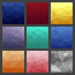 Set of polygonal triangle backgrounds. Colorful gradient template. Vector geometric design for text message, flyer, digital advertising  or web wallpaper.