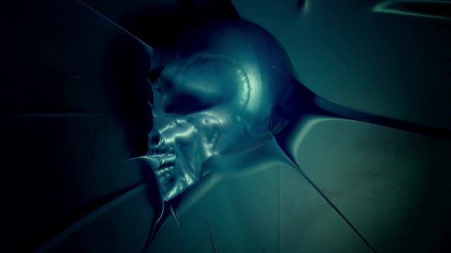 4k Halloween Shot of a Silhouette of Skeleton Skull in Latex Vacuum