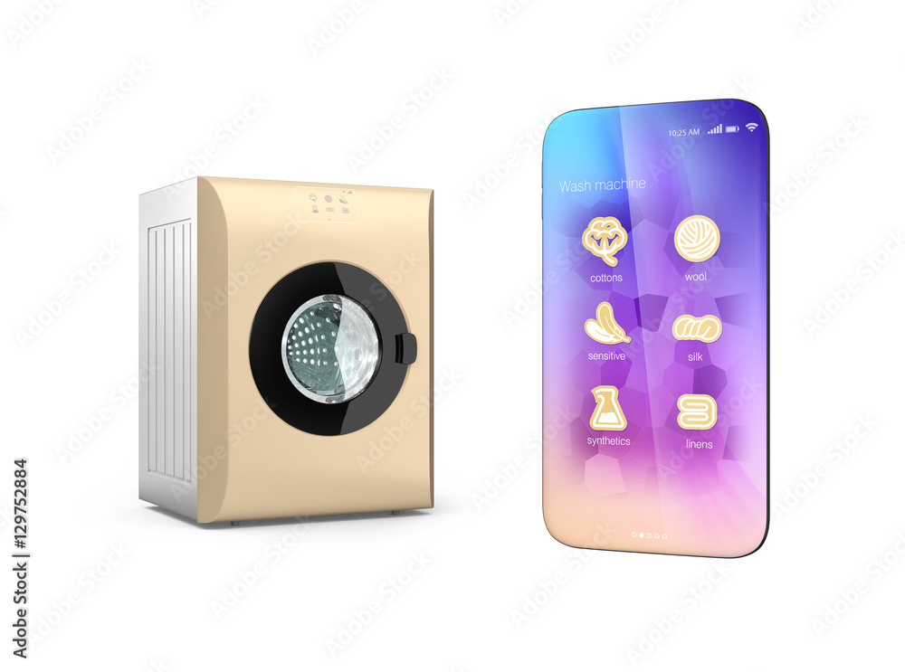 Aufkleber washing machine and smartphone isolated on white background. using the app could set laundry course.