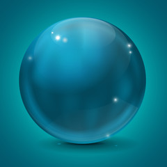 Blue glass sphere on blue background