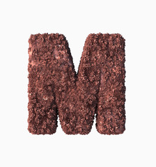 Chocolate Font Concept. Delicious Crispy M Letter. 3d rendering isolated