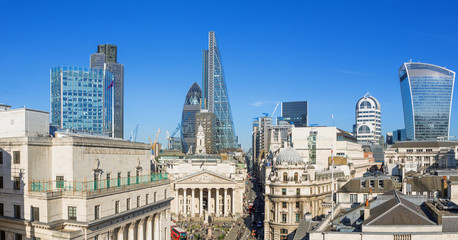 The bank district of central London with famous skyscrapers and