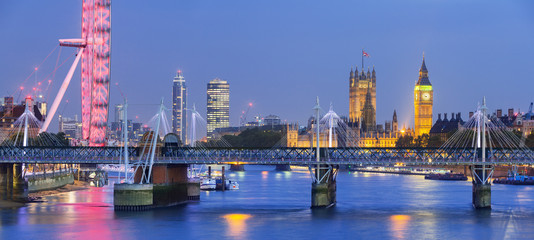 London at night. London eye, Westminster Bridge, Big Ben and Hou - obrazy, fototapety, plakaty