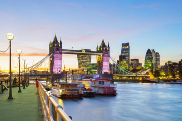 A beautiful dusk-time view of Tower Bridge and the River Thames