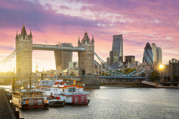 Fototapeta na wymiar Financial District of London and the Tower Bridge