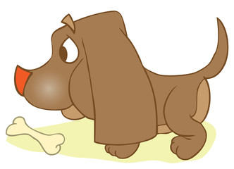 Puppi And Bone. Dog With Rawhide  Mouth Snack Reward.    Playful Food Symbol Outline Animal Character. Domestic Mammal Purebred Diet Nutrition.