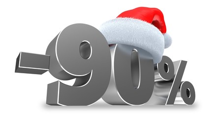 3d illustration of -90 percent sale over white background