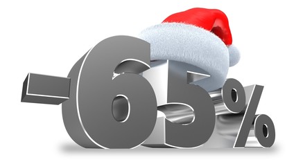 3d illustration of -65 percent sale over white background
