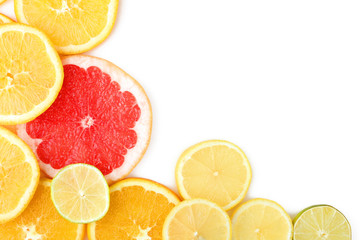 Fototapeta na wymiar A variety of fresh citrus fruits. Background.