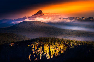 Morning Fog Mt Thielsen at Sunrise Oregon Landscape © Krzysztof Wiktor