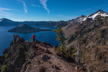 Girl looking at Wizard Island Merriam Point Overlook Oregon © Krzysztof Wiktor